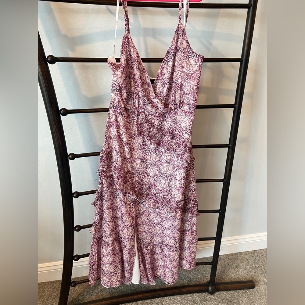 Lulus Purple Floral Ruffled Surplice Midi Dress